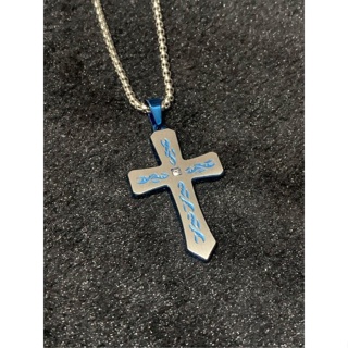 3453高檔十字架 鈦鋼十字架 藍色鈦鋼十字架 基督耶穌十字架 天主教雙色十字架 高級十字架 藍色十字架