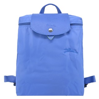 LONGCHAMP LE PLIAGE GREEN系列刺繡再生尼龍摺疊後背包(中/矢車菊藍)｜JS Maxx官方旗艦館