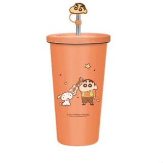 7-11蠟筆小新304不鏽鋼雙層吸管杯/橘色款