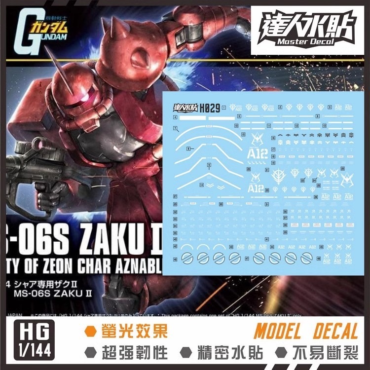 【Max模型小站】達人 (H029) HGUC 1/144 MS-06S 夏亞專用紅薩克II(新生版).螢光水貼