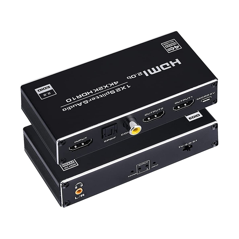 易控王 HDMI 4K 1x2 影音分配聲音分離器 HDMI轉HDMIX2+3.5mm光纖同軸(50-507-12)