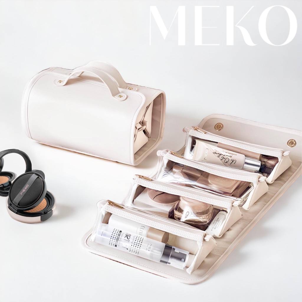 🔥新品🔥 MEKO 皮革質感 可拆式摺疊化妝包 / 四合一化妝包 摺疊化妝包 化妝包 收納包 化妝收納 北歐風化妝包