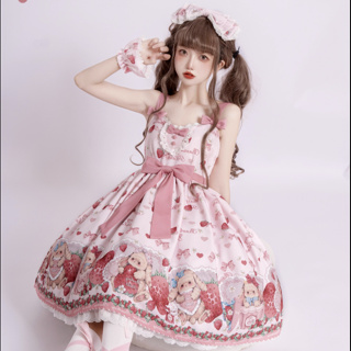 Lolita洋裝 掉落兔莓 粉色 lolita吊帶裙lolita 洋裝 蘿莉風洋裝 lolita連衣裙 JSK蘿莉塔裙