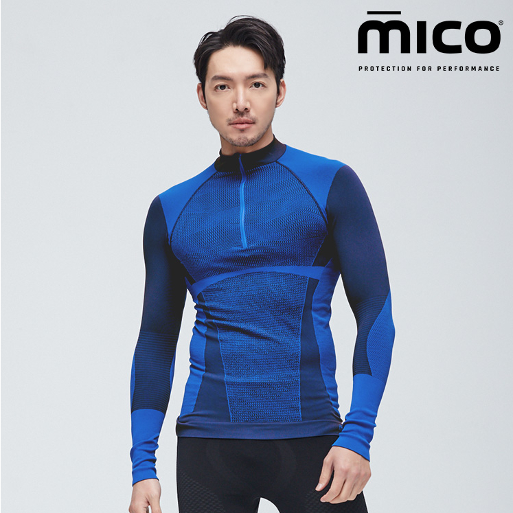 MICO 男半門襟無縫單向導濕保暖上衣 IN1852 (21)【047藍】