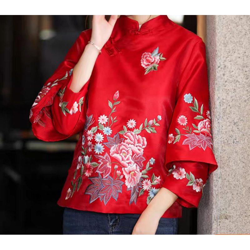 全新現貨改良式旗袍秋冬喜氣紅復古中國風女裝上衣