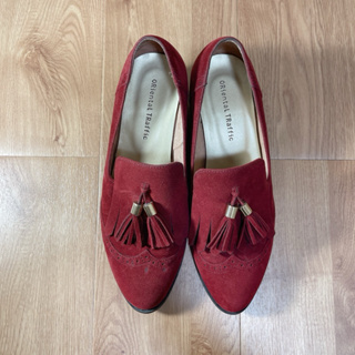 👋🏻二手👋🏻 Oriental Traffic 麂皮樂福鞋 酒紅色 日本女鞋品牌