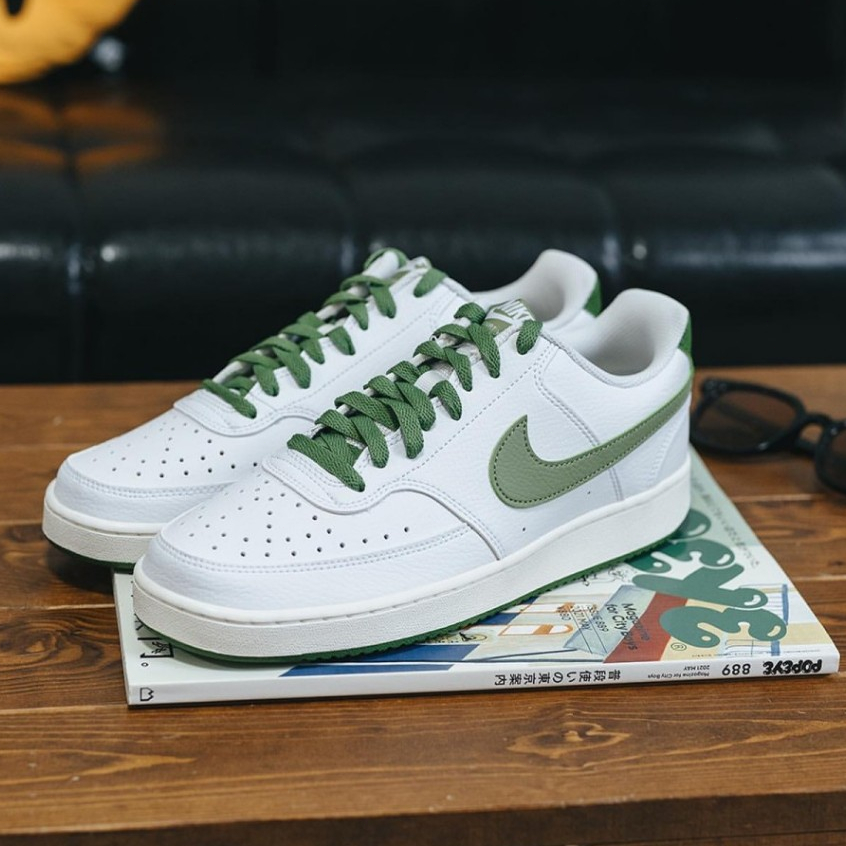 Nike Court Vision 男女款 皮革 小白鞋 休閒鞋 白/綠色 FJ5480-100