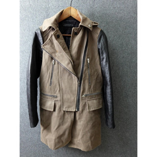 西班牙品牌【ZARA】咖色接羊皮袖連帽休閒短大衣S