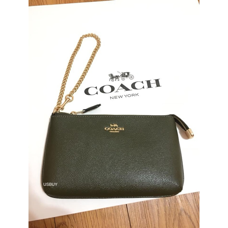 全新 Coach 大款鍊條墨綠色手提包手拿包