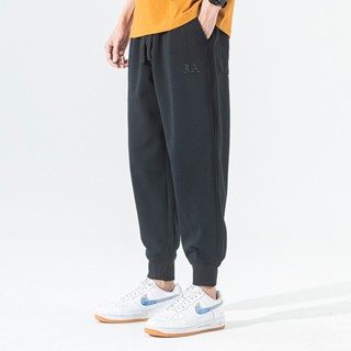 【石沏SHIQI】- 酷型 咖 刺繡字母休閒長褲 運動棉褲 OOTD 率性酷炫 刺繡 造型褲 縮口長褲 免運