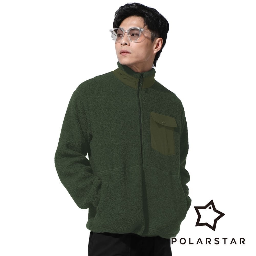 【PolarStar】中性長毛絨保暖外套『軍綠』P23915
