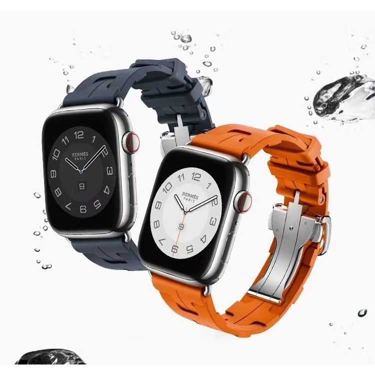 適用Applewatch9愛馬仕同款液態H紋硅膠錶帶ultra蘋果手錶s8新款高級iWatch運動7/6/5/4SE男女