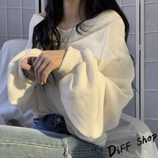 【DIFF】韓版復古V領針織上衣 毛衣 長袖上衣 女裝 衣服 寬鬆上衣 顯瘦上衣 長袖t恤【W294】