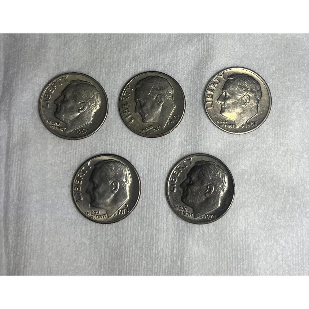 羅斯福 10美分 美國 硬幣 5枚一起賣
