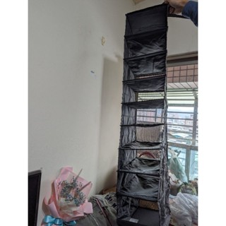 精品二手~IKEA~黑色吊掛9格收納袋/衣櫃掛袋+多功能造型衣架~只有一組~低價起標喔^^~