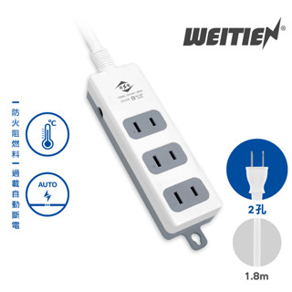 【威電】最新安規延長線 2P延長線 過載斷電二孔延長線 (6-15尺) 臺灣製延長線 插座延長線 CK-2031延長線