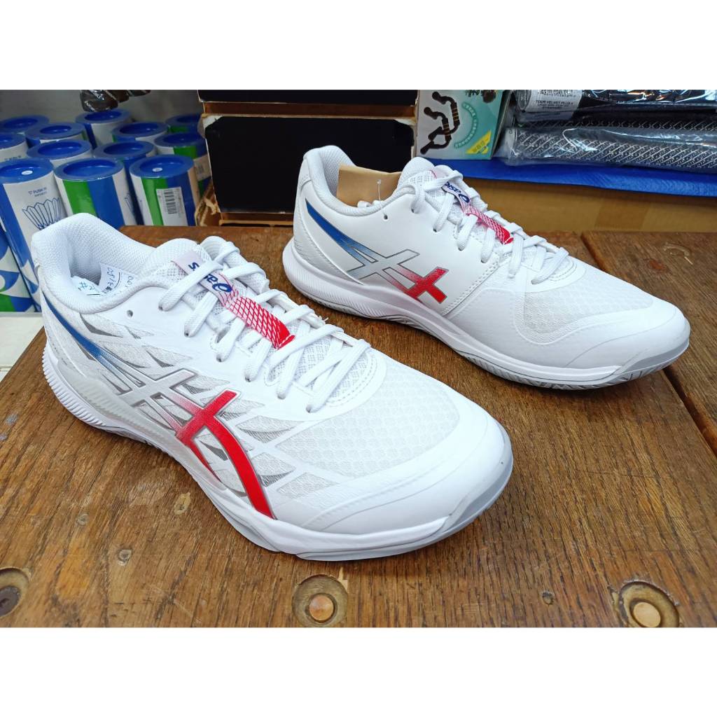 總統羽球(自取可刷國旅卡)亞瑟士ASICS GEL-TACTIC 12 白藍紅 2E 寬楦 羽球 壁球 排球 桌球 鞋