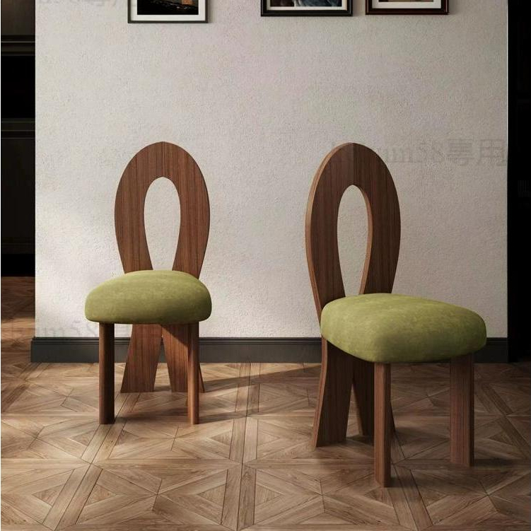 【免運】法式復古餐椅設計師人魚書桌椅侘寂風化妝椅現代簡約中古實木椅子