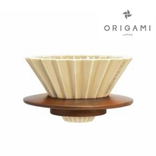 【日本Origami】摺紙濾杯 奶茶色 S號<含木座> 送蛋糕濾紙或極萃錐形濾紙 日本美濃燒 世界手沖冠軍指定 正貨