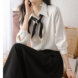雅麗安娜 雪紡衫 襯衫 上衣 S-XL法式複古絲巾襯衫小眾設計感繫帶通勤緞面襯衫T315-8523.