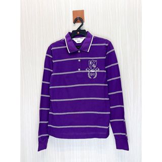 FILA 紫色條紋小Logo純棉長袖Polo衫