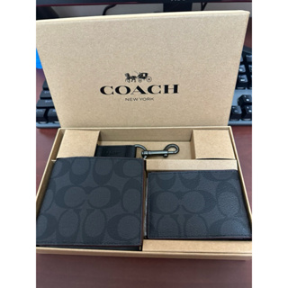 【COACH】正品真皮 3N1 SHADOW GIFT BOX 鑰匙圈 短夾 卡夾 卡包 禮盒組 (黑色) 可拆賣聊聊