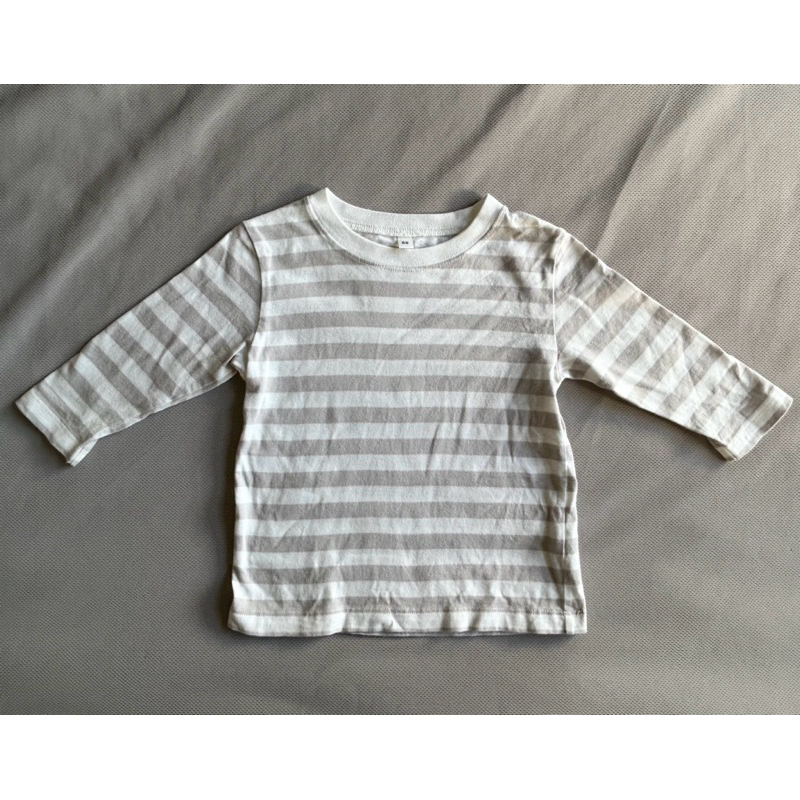 二手童衣童裝-男寶/女寶寶 Muji無印良品 灰白條紋棉質長袖T恤上衣 #80cm