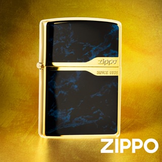 ZIPPO 古銅金海藍大理石紋防風打火機 ZA-6-O11 色彩成像 海藍 大理石 合金色邊框 雕刻字樣 終身保固