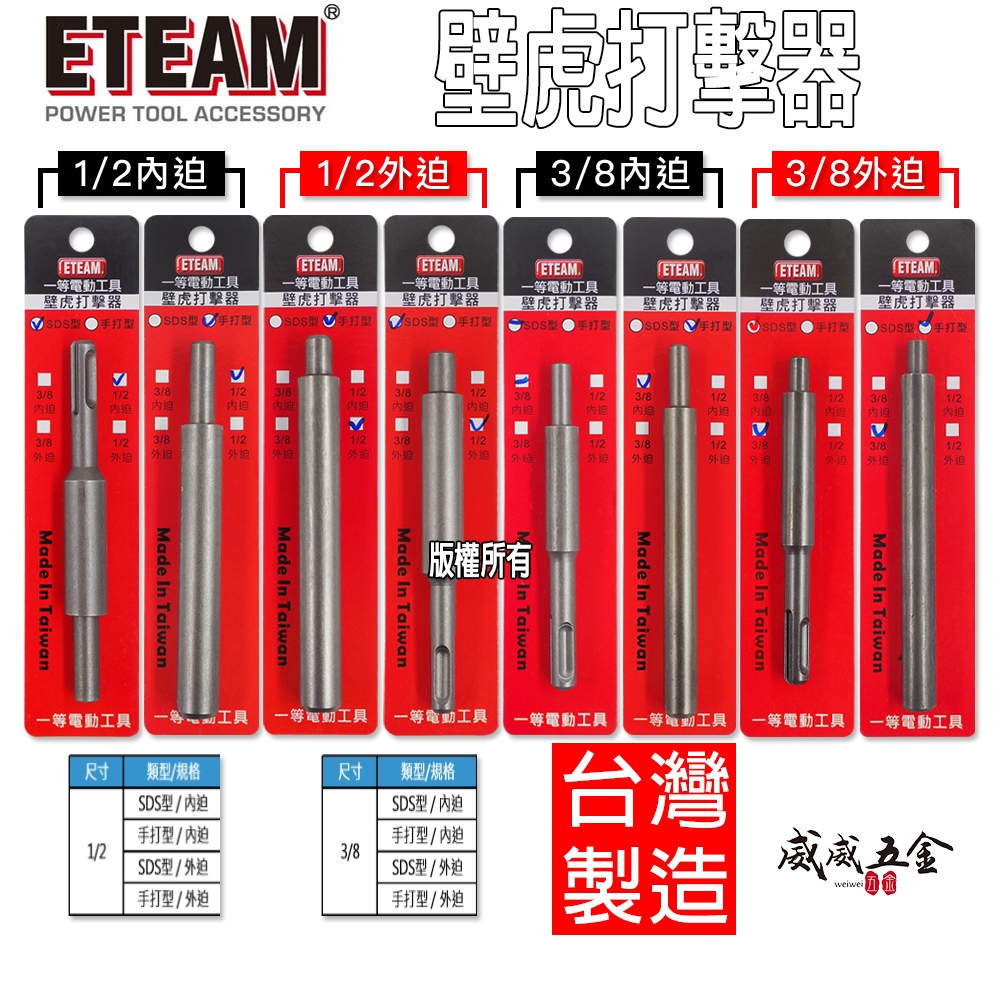 ETEAM 一等｜內牙壁虎打擊器 敲擊器｜手打型/SDS型｜3/8" 1/2" 外迫/內迫 3分4分｜台灣製【威威五金】