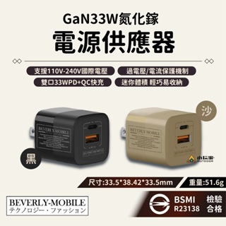 BEVERLY GaN33W氮化鎵充電 黑色 沙色 台灣製造 手機電源供應器 電源供應器