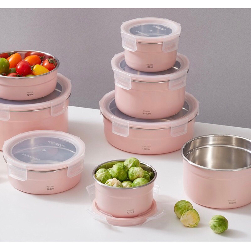 ✈️韓國正品✈️韓國代購 韓國製 Stenlock ARTE 粉色圓型304不鏽鋼密封保鮮盒/不銹鋼餐盒/餐碗/