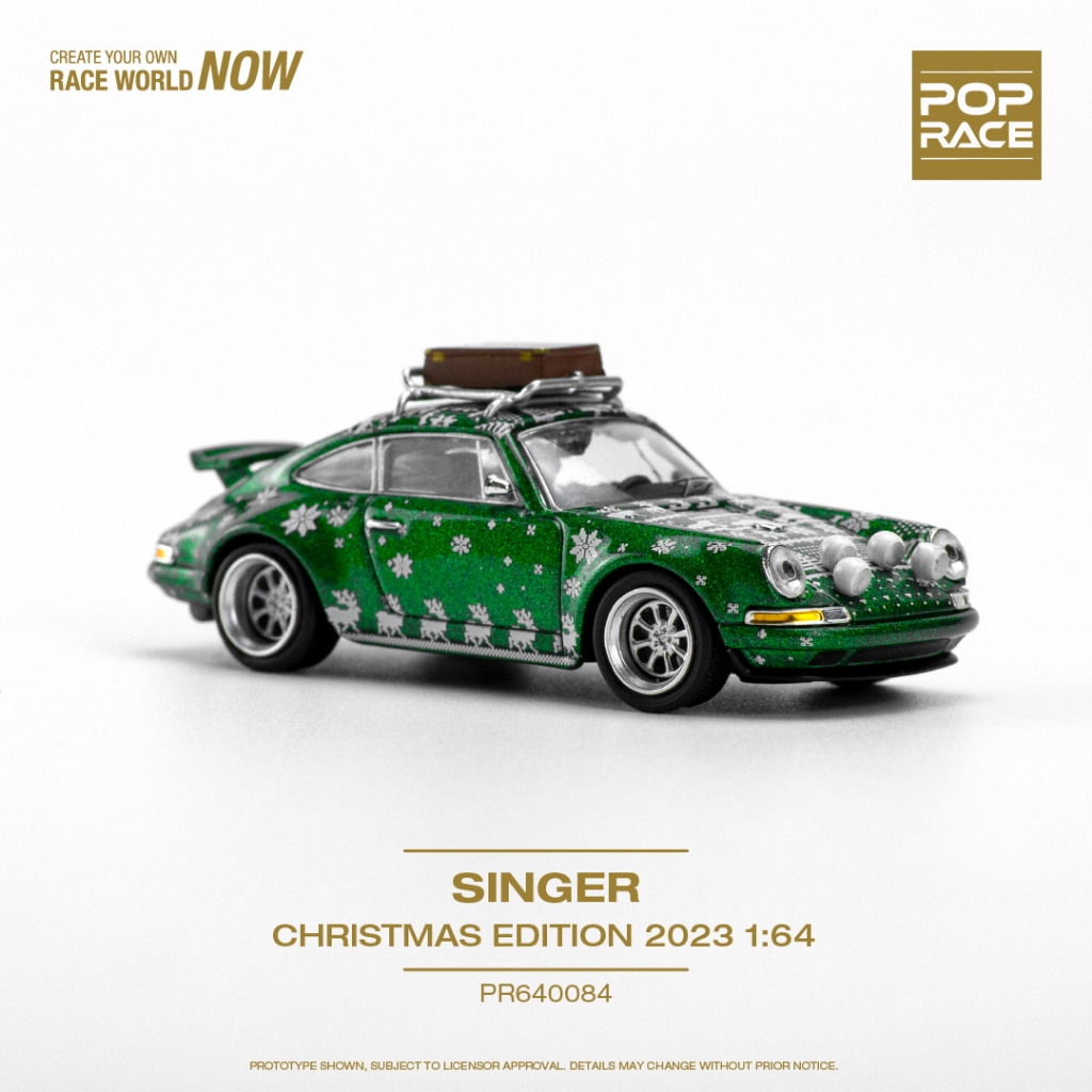 【模例】POPRACE 1/64 聖誕特別版 Porsche 964 Singer 金屬綠 附行李箱