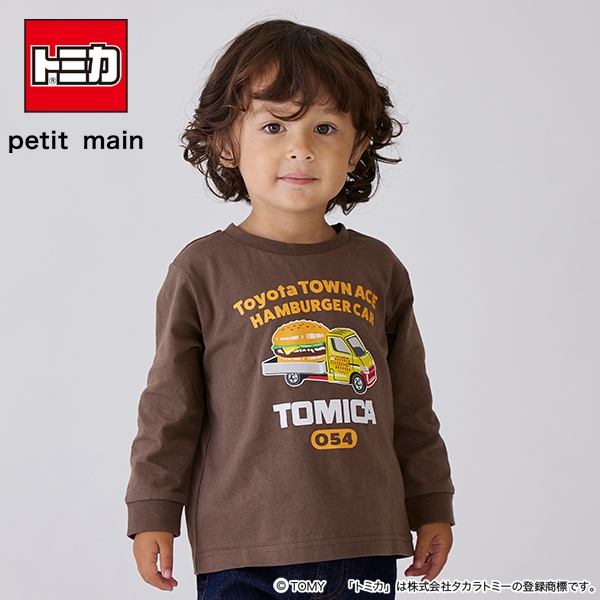 [現貨]日本正版TOMICA x petit main聯名長袖上衣 T-shirt 雙層巴士 漢堡車 多美小汽車