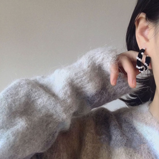 Pinpi_no✨S925銀針黑絲絨珍珠項鍊耳圈時尚時尚百搭復古韓版銀針耳環