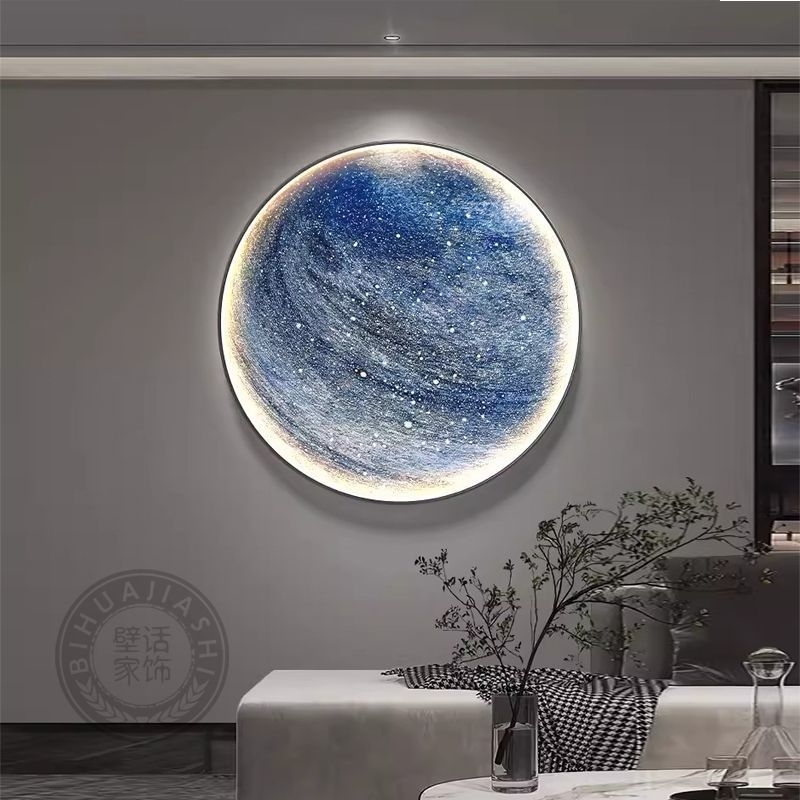 現代ins發光月球星球玄關臥室圓形裝飾畫客廳沙發背景牆燈壁畫燈壁燈