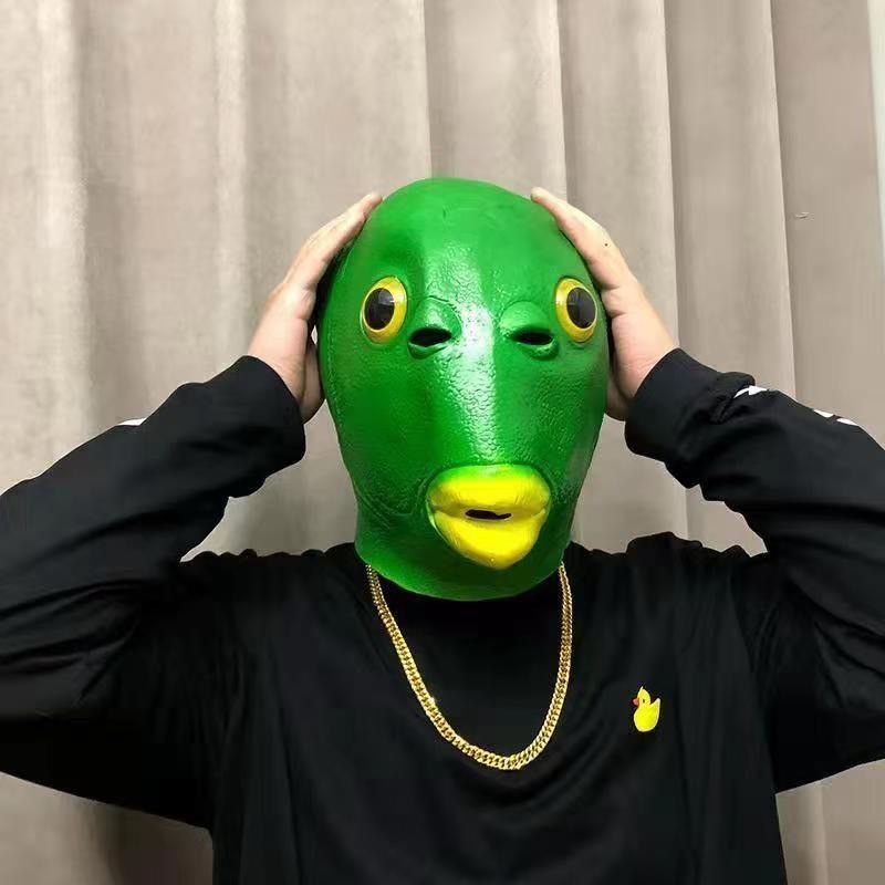 台灣現貨 搞怪魚頭頭套 綠魚頭 萬聖節面具 cosplay 可愛搞怪面具 綠頭魚 魚頭套
