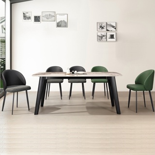 Boden-迪洛爾6尺工業風岩板餐桌椅組合(一桌四椅-兩色可選)
