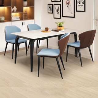 Boden-安德洛5.3尺工業風岩板餐桌椅組(一桌四椅-藍色)