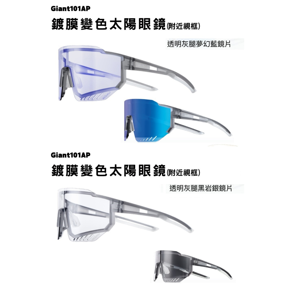 捷安特  GIANT 101AP 鍍膜變色太陽眼鏡 運動眼鏡 風鏡 變色太陽眼鏡 附近視框