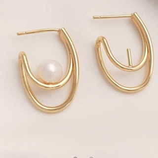宏雲Hongyun-Ala-925銀針14K鍍金保色耳釘手工diy鑲半孔水晶珍珠針托耳環耳飾材料
