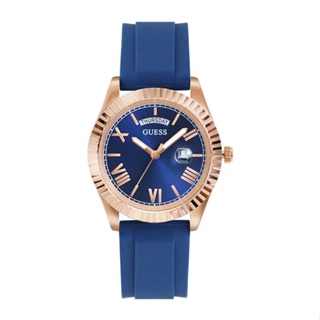 GUESS原廠平輸手錶 | 玫瑰金框 藍面 星期日期顯示 藍色矽膠錶帶 (GW0335G2)
