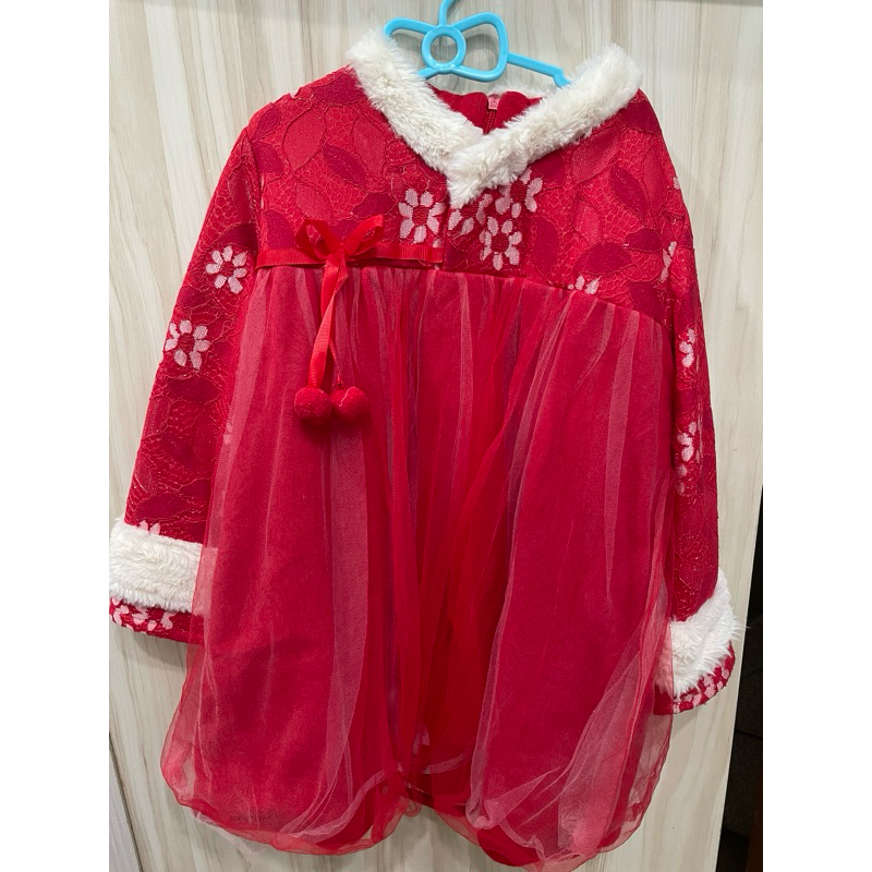 快速出貨 過年戰袍 女童拜年中國風 旗袍式洋裝 內鋪棉 保暖 適合1歲到3歲