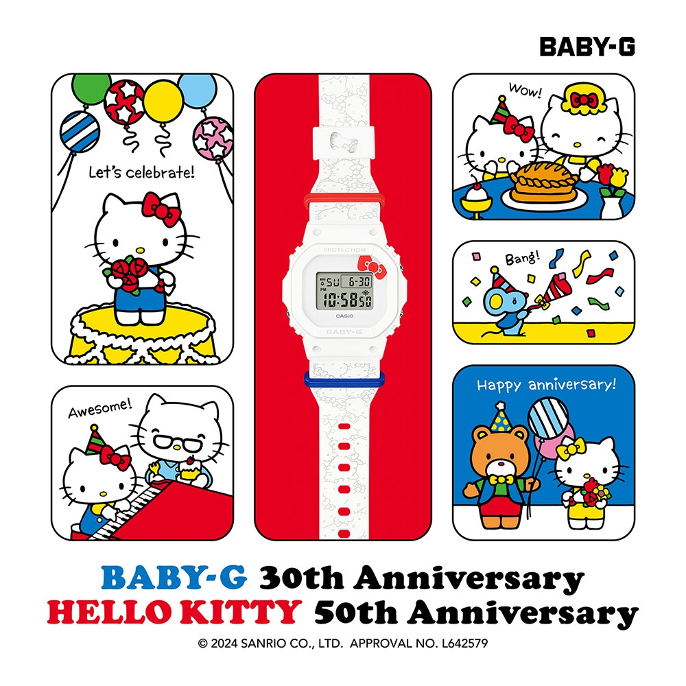 CASIO卡西歐 BABY-G x Hello Kitty 50周年 限量聯名  經典方型 BGD-565KT-7