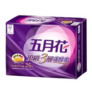 五月花 頂級 蓬厚柔 三層抽取衛生紙 (100抽x24包x3袋/箱) 玫瑰果油