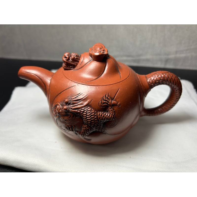 古董收藏-老朱泥魚化龍茶壺