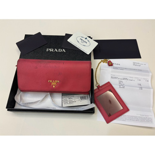 Prada 牛皮長夾 桃紅發財款