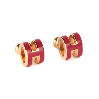 HERMES mini Pop H立體簍空橢圓針式耳環(桃紅/金)371008-11｜GoBrand購名牌