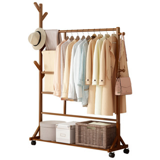 【臺灣現貨秒發]】衣帽架 掛衣架 衣服架 衣帽架實木 簡易衣帽架 簡易衣架 附輪子 竹製衣架 楠竹 衣服收納 衣櫃