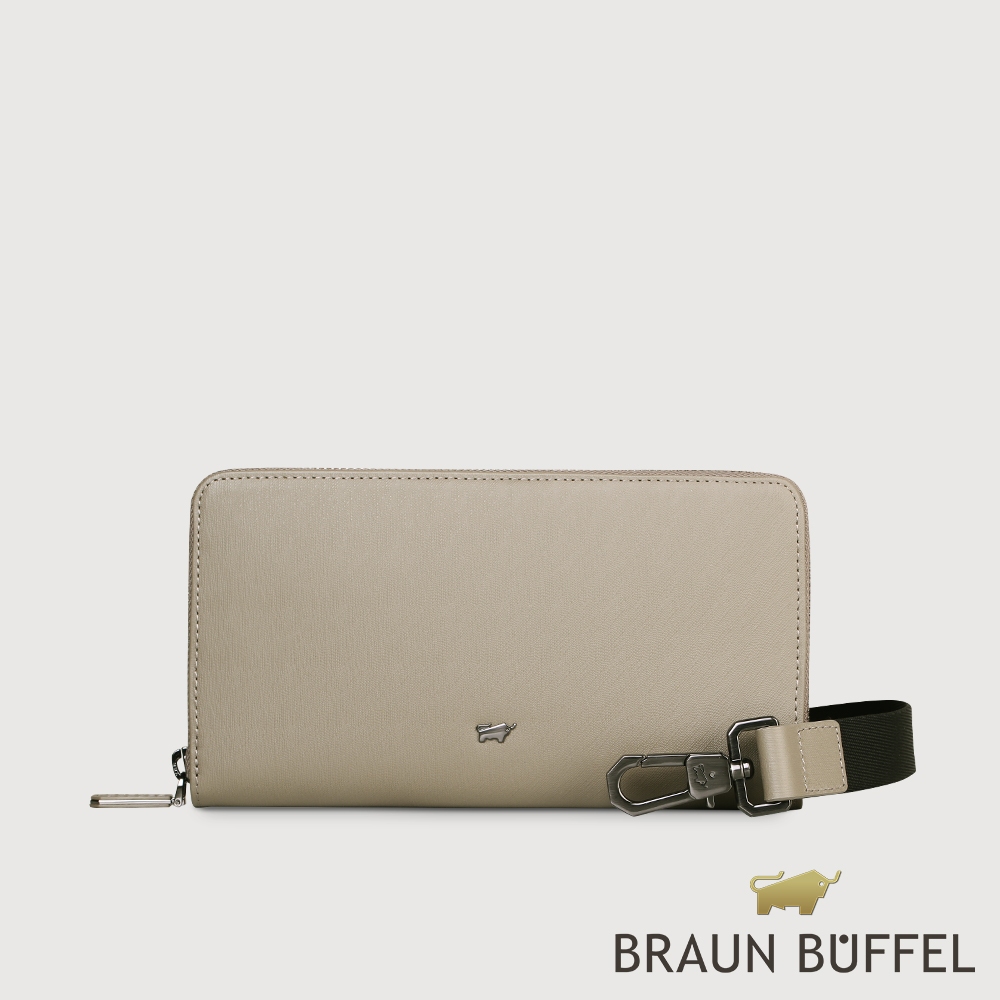 【BRAUN BUFFEL 德國小金牛】台灣總代理 紐瓦斯 12卡附背帶拉鍊長夾-暗綠色/BF534-720-DG