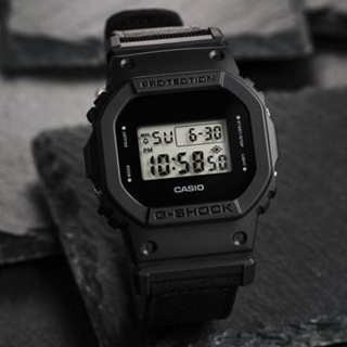 CASIO卡西歐 G-SHOCK 百搭酷黑 街頭潮流 CORDURA尼龍錶帶 經典方型 DW-5600BCE-1